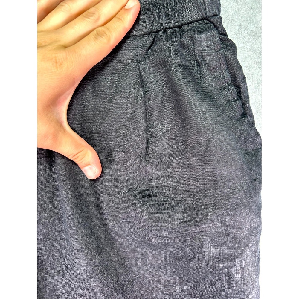 Sisley Linen Pants Women's 8 Black Regular Fit Comfortable High Waisted Pull On - Picture 8 of 16